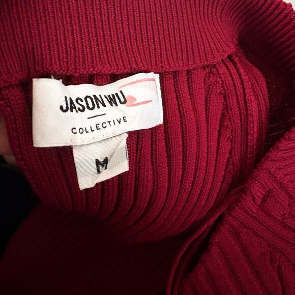Jason Wu Collective Off the Shoulder Back Tie Maroon Sweater Dress Womens Medium - Picture 8 of 10